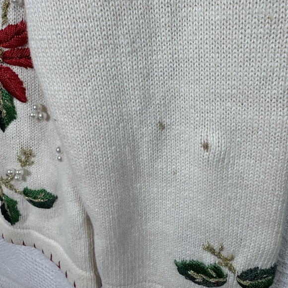 Victoria Jones Vintage Off White Christmas Poinsetta Sweater Sz‎ Medium - Picture 3 of 8